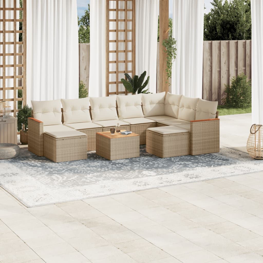 10-delige Loungeset met kussens poly rattan beige is nu te koop bij PeponiXL, paradijselijk wonen!