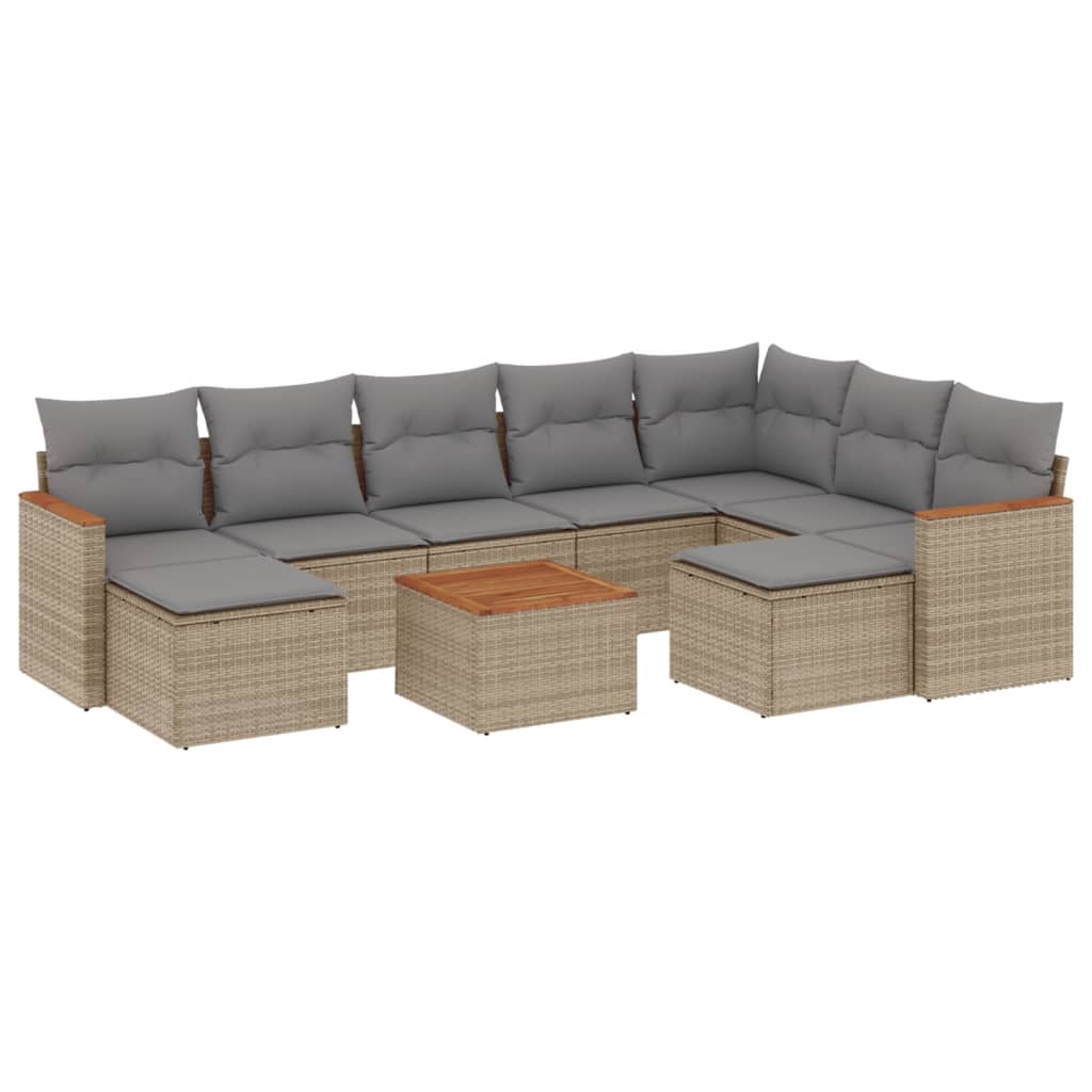 10-delige Loungeset met kussens poly rattan gemengd beige is nu te koop bij PeponiXL, paradijselijk wonen!