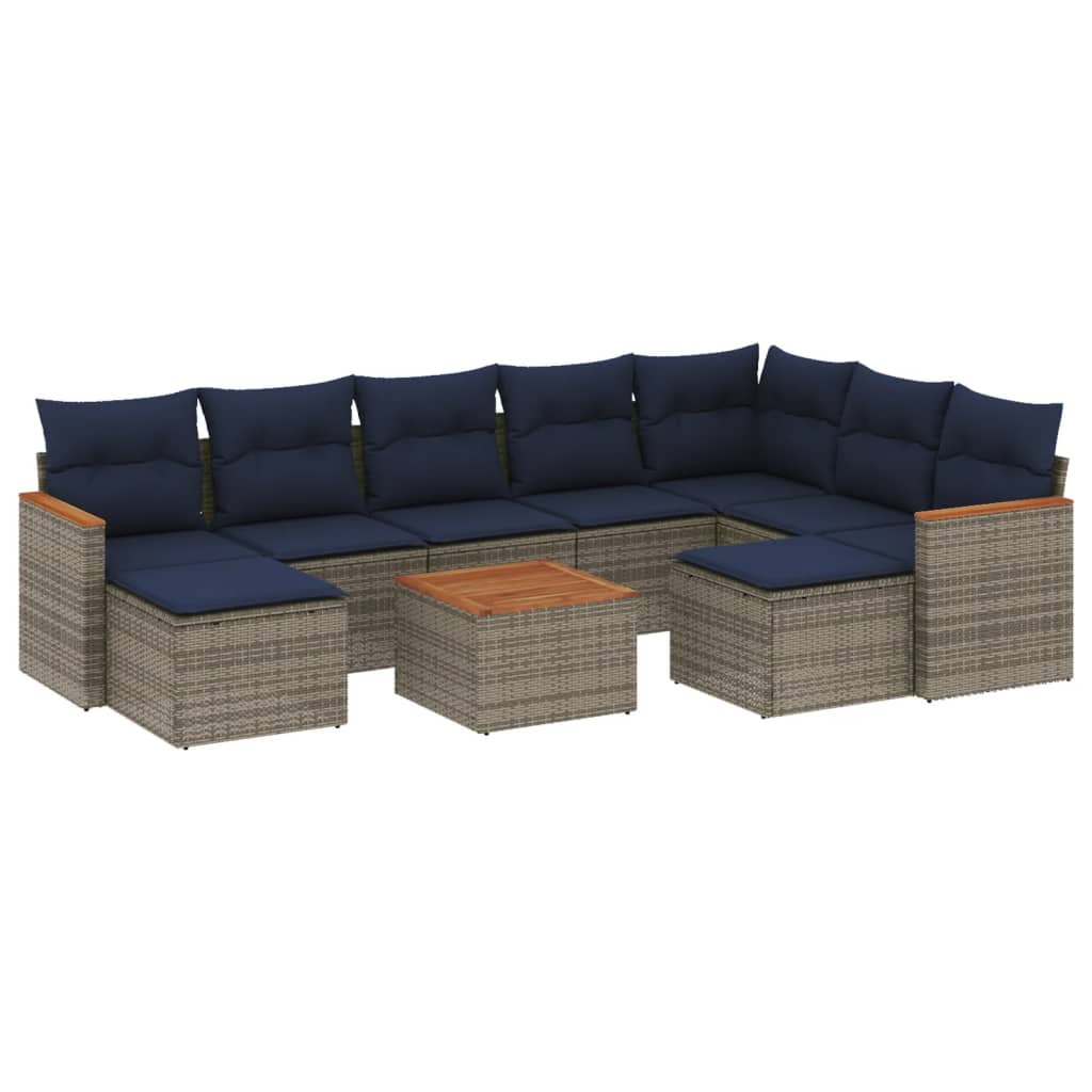 10-delige tuinbankset met kussens, grijs polyrotan is nu te koop bij PeponiXL, paradijselijk wonen!