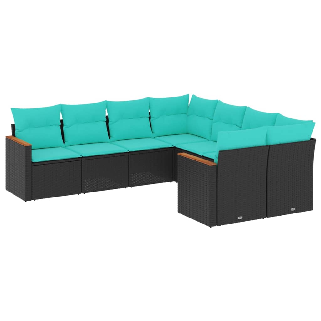 8-delige tuinbankset met kussens, zwart polyrotan is nu te koop bij PeponiXL, paradijselijk wonen!