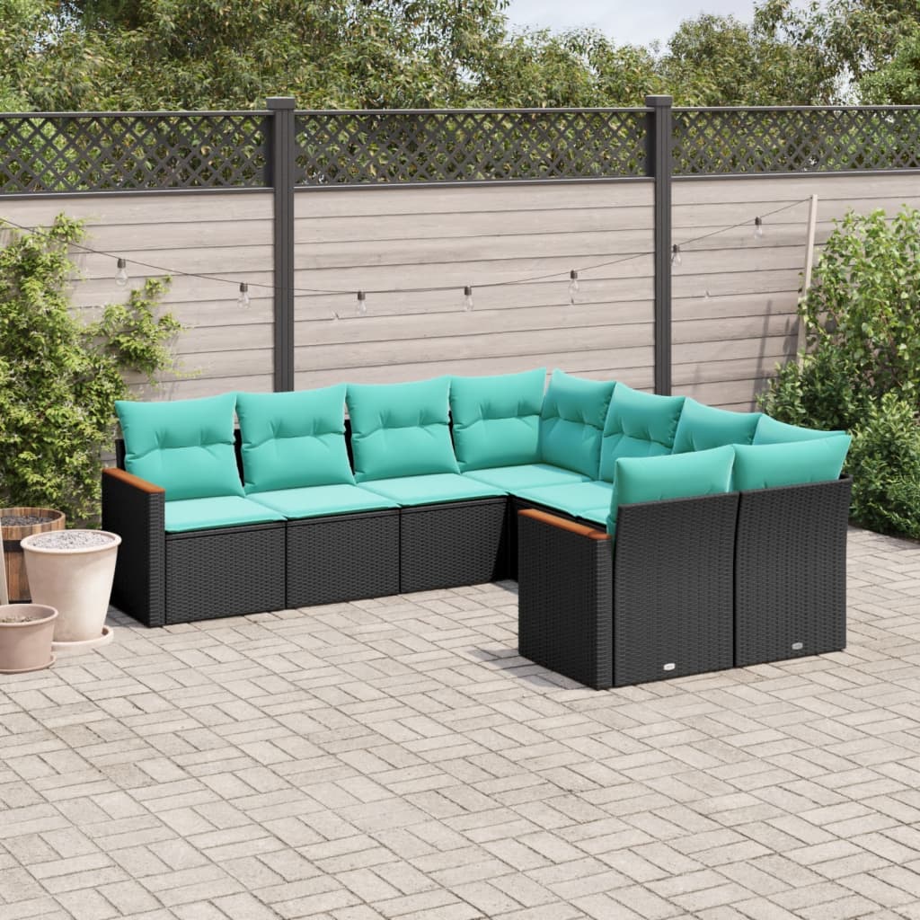 8-delige tuinbankset met kussens, zwart polyrotan is nu te koop bij PeponiXL, paradijselijk wonen!