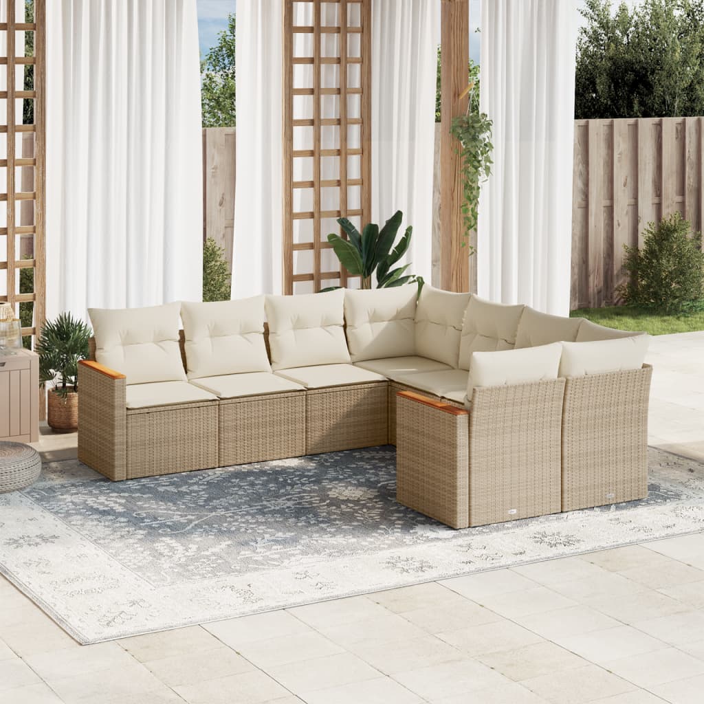 8-delige Loungeset met kussens poly rattan beige is nu te koop bij PeponiXL, paradijselijk wonen!