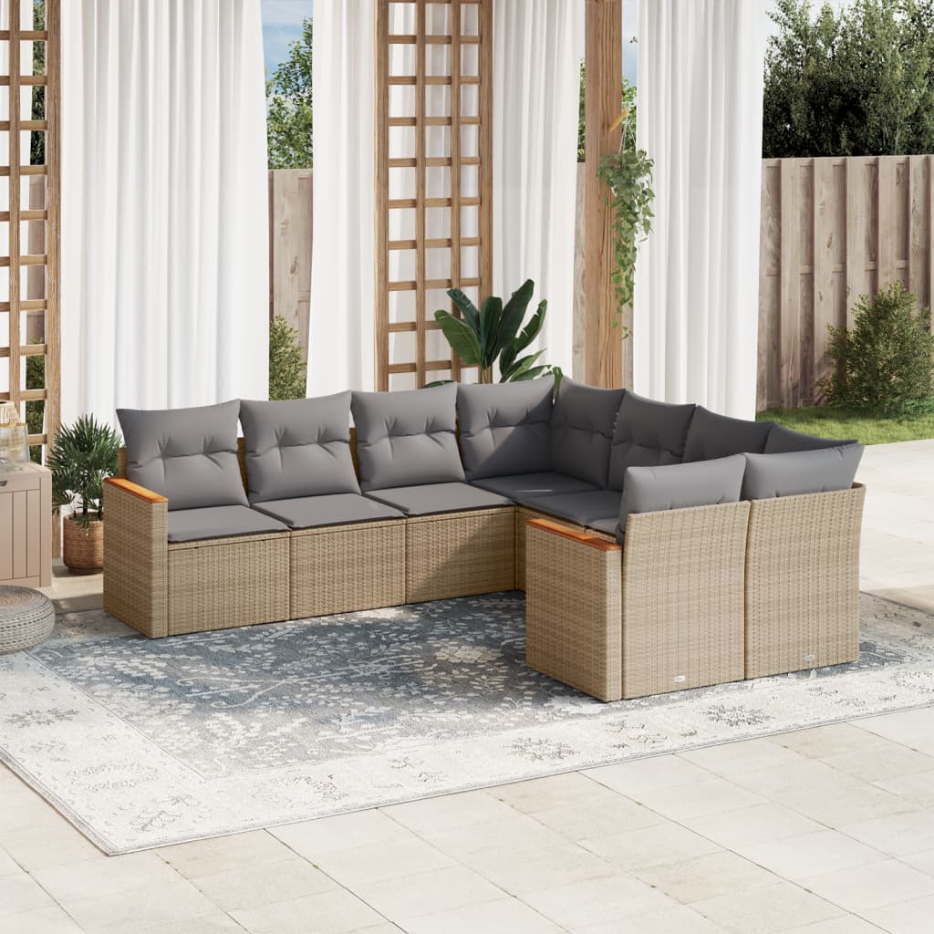 8-delige Loungeset met kussens poly rattan gemengd beige is nu te koop bij PeponiXL, paradijselijk wonen!