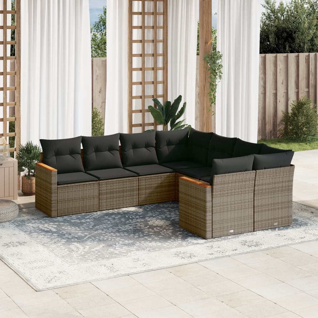 8-delige Loungeset met kussens poly rattan grijs is nu te koop bij PeponiXL, paradijselijk wonen!