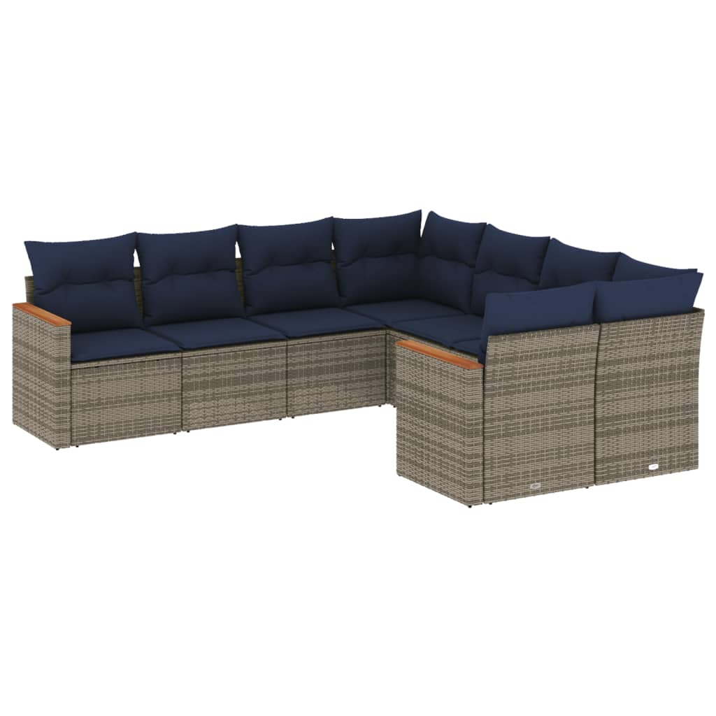 8-delige tuinbankset met kussens, grijs polyrotan is nu te koop bij PeponiXL, paradijselijk wonen!