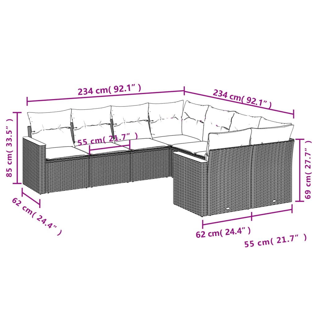 8-delige tuinbankset met kussens, grijs polyrotan is nu te koop bij PeponiXL, paradijselijk wonen!