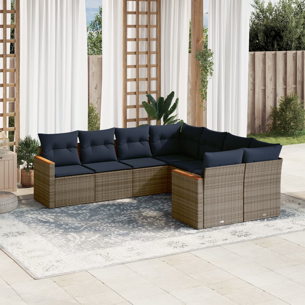 8-delige tuinbankset met kussens, grijs polyrotan is nu te koop bij PeponiXL, paradijselijk wonen!