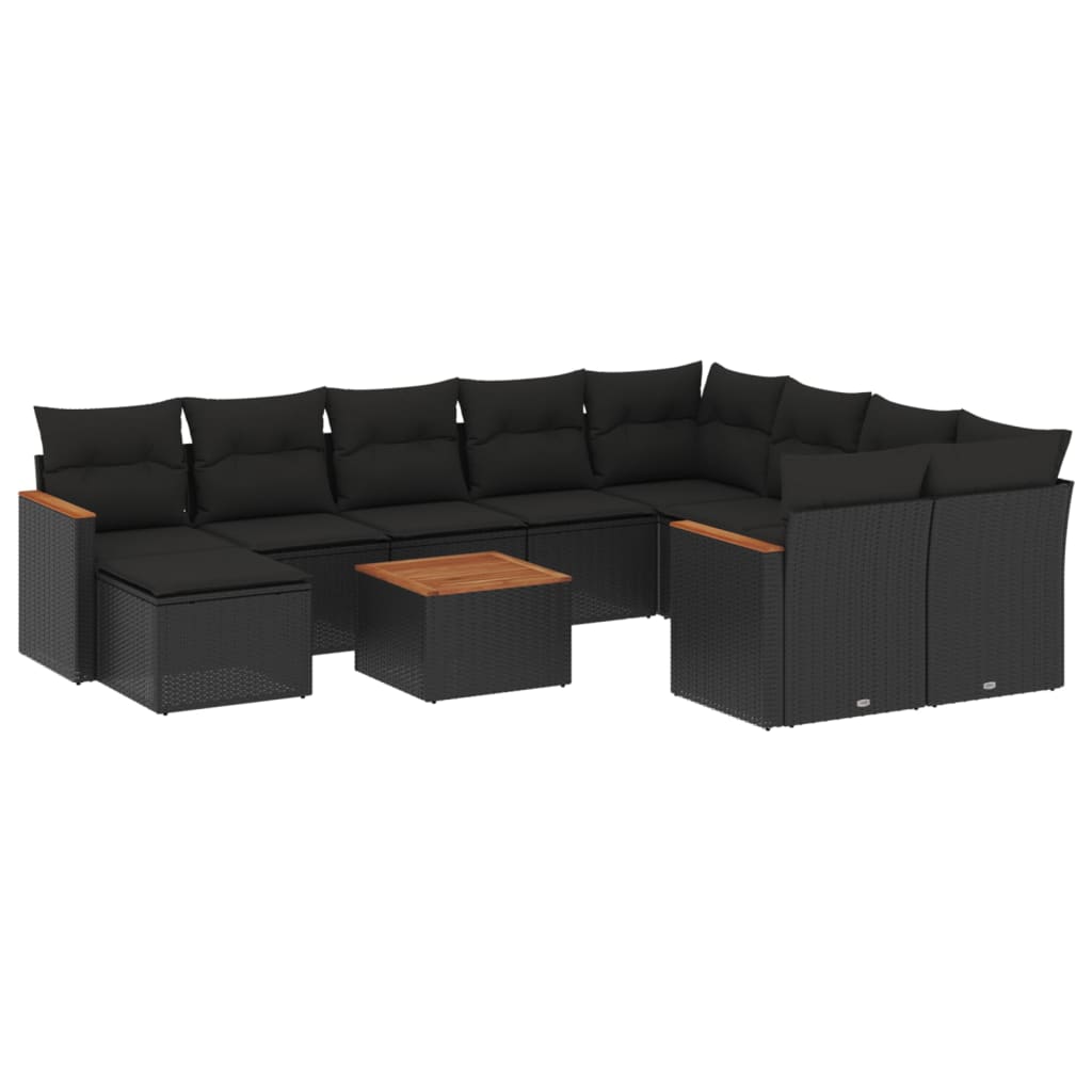 11-delige Loungeset met kussens poly rattan zwart is nu te koop bij PeponiXL, paradijselijk wonen!