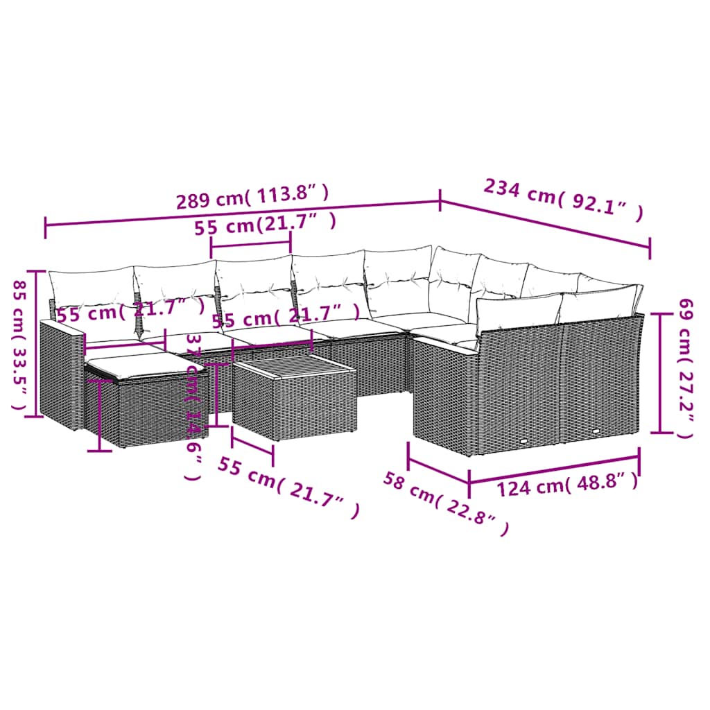 11-delige Loungeset met kussens poly rattan zwart is nu te koop bij PeponiXL, paradijselijk wonen!