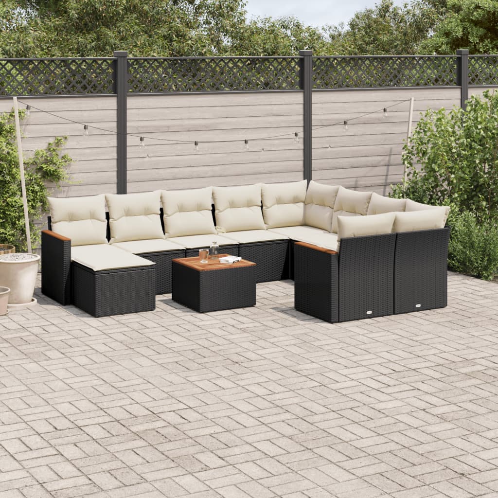 11-delige Loungeset met kussens poly rattan zwart is nu te koop bij PeponiXL, paradijselijk wonen!
