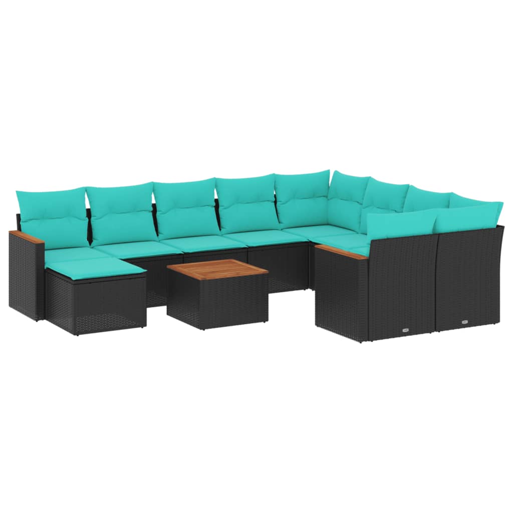 11-delige tuinbankset met kussens, zwart polyrotan is nu te koop bij PeponiXL, paradijselijk wonen!