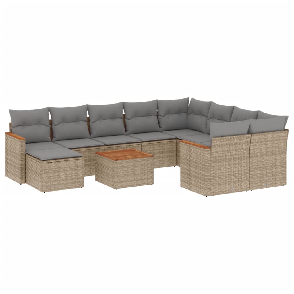 11-delige Loungeset met kussens poly rattan gemengd beige is nu te koop bij PeponiXL, paradijselijk wonen!
