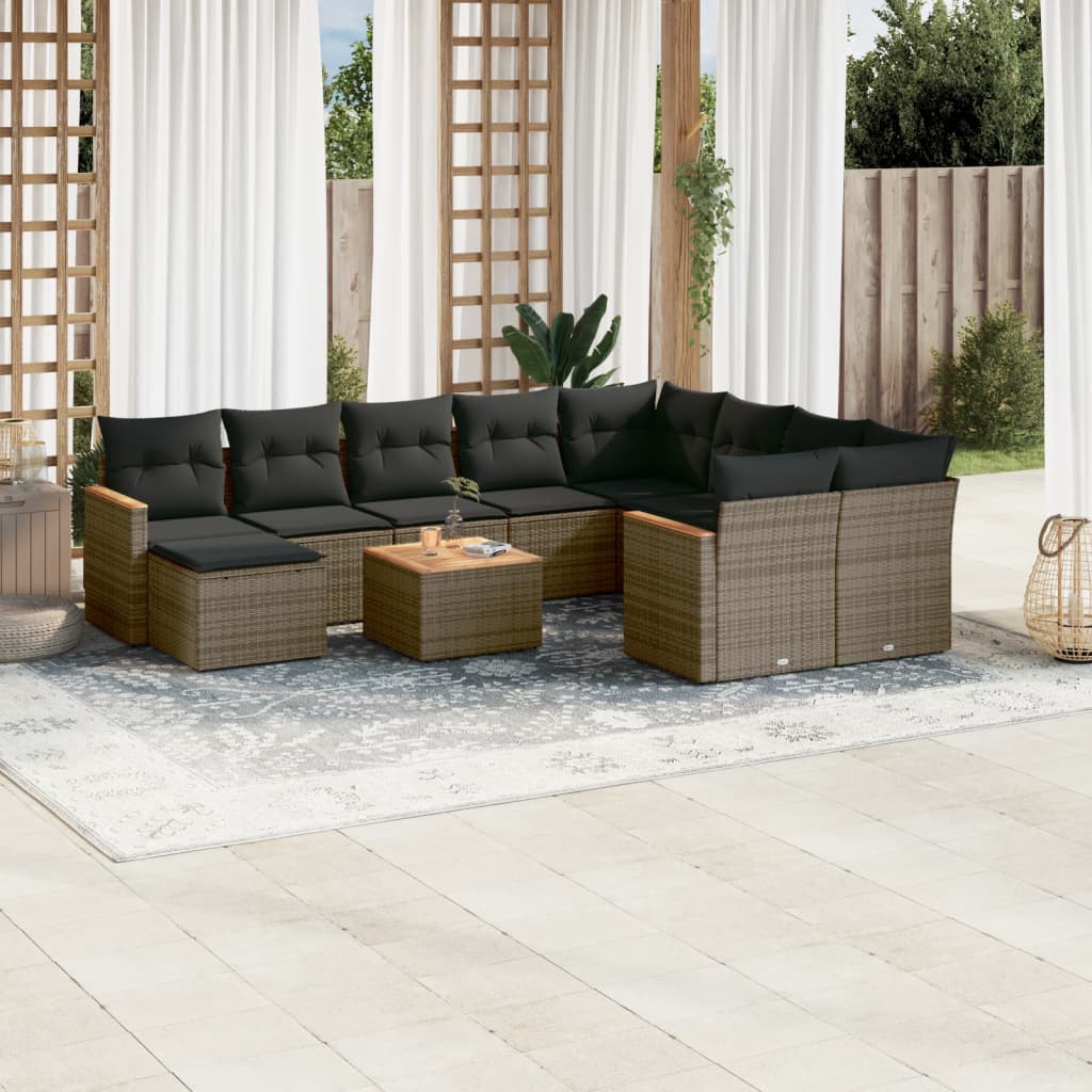 11-delige Loungeset met kussens poly rattan grijs is nu te koop bij PeponiXL, paradijselijk wonen!