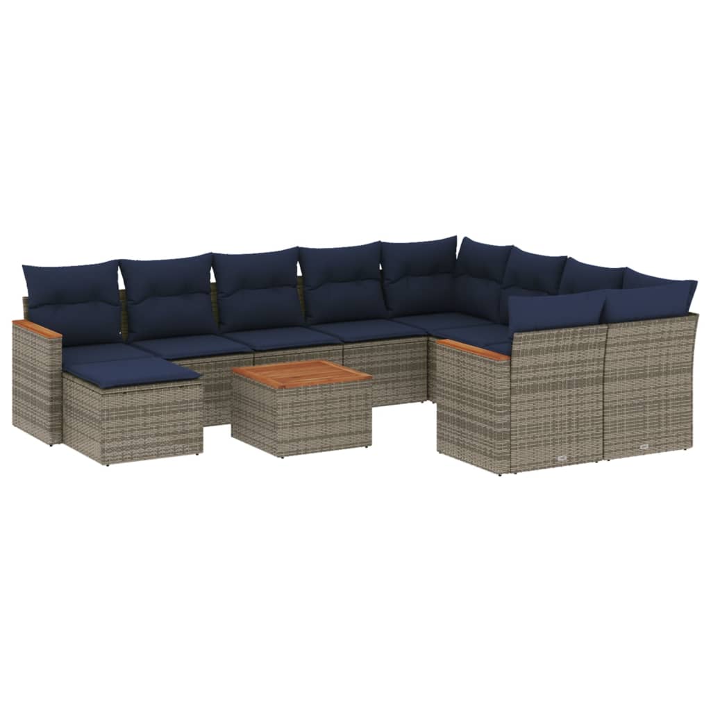 11-delige tuinbankset met kussens, grijs polyrotan is nu te koop bij PeponiXL, paradijselijk wonen!