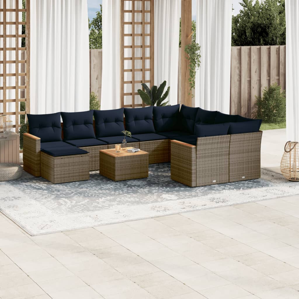 11-delige tuinbankset met kussens, grijs polyrotan is nu te koop bij PeponiXL, paradijselijk wonen!