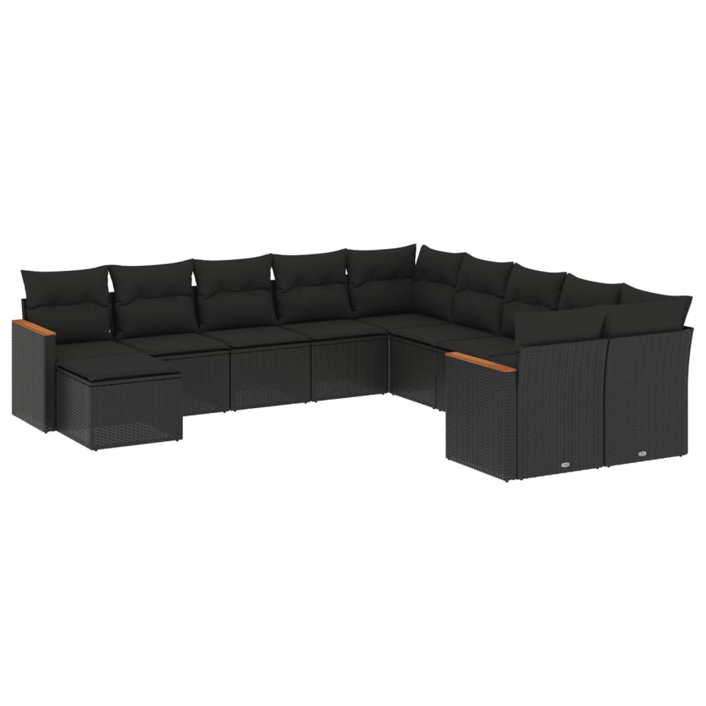 11-delige Loungeset met kussens poly rattan zwart is nu te koop bij PeponiXL, paradijselijk wonen!