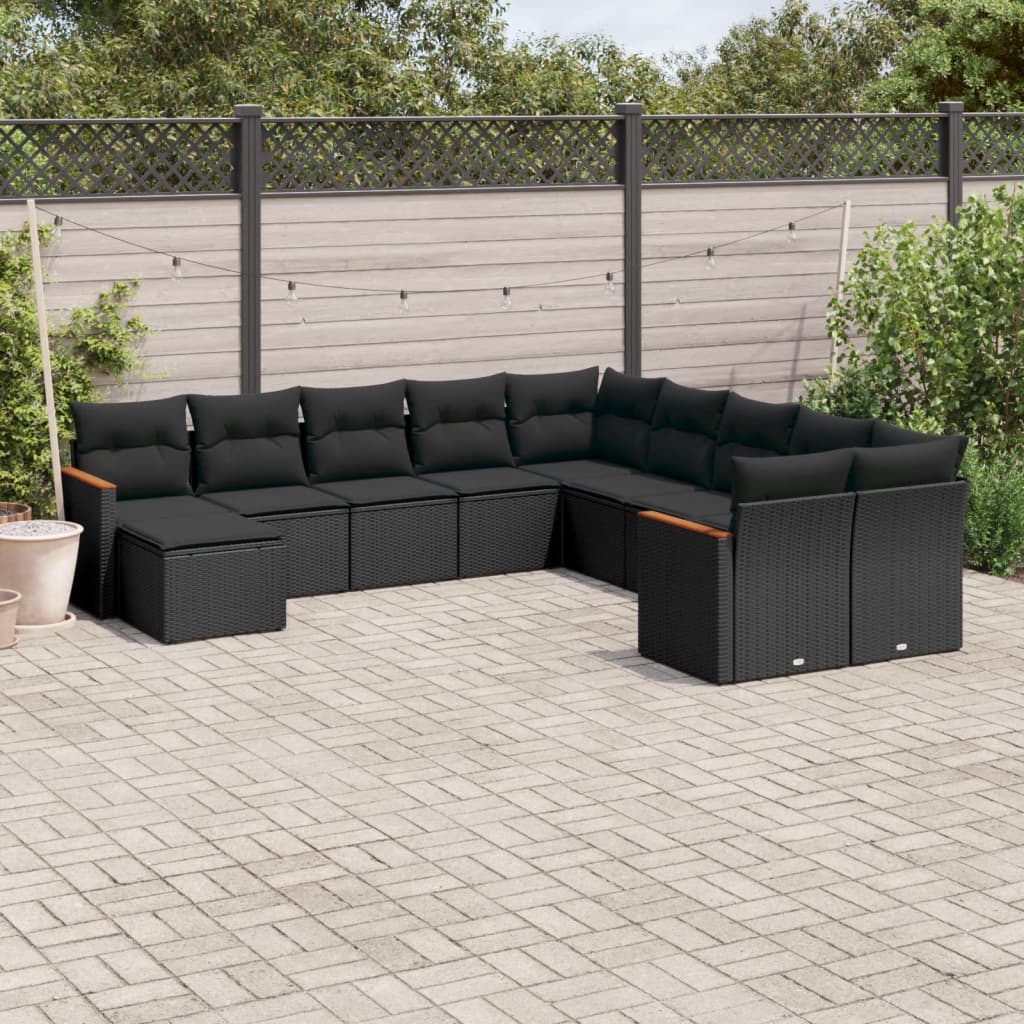 11-delige Loungeset met kussens poly rattan zwart is nu te koop bij PeponiXL, paradijselijk wonen!