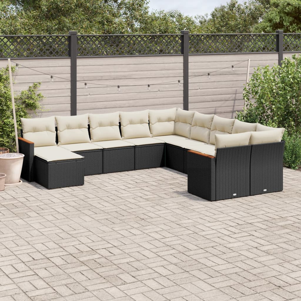 11-delige Loungeset met kussens poly rattan zwart is nu te koop bij PeponiXL, paradijselijk wonen!