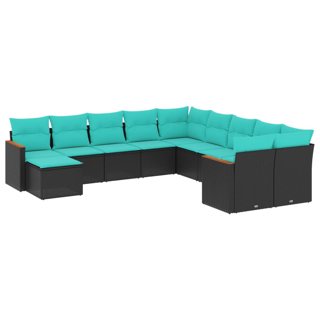 11-delige tuinbankset met kussens, zwart polyrotan is nu te koop bij PeponiXL, paradijselijk wonen!