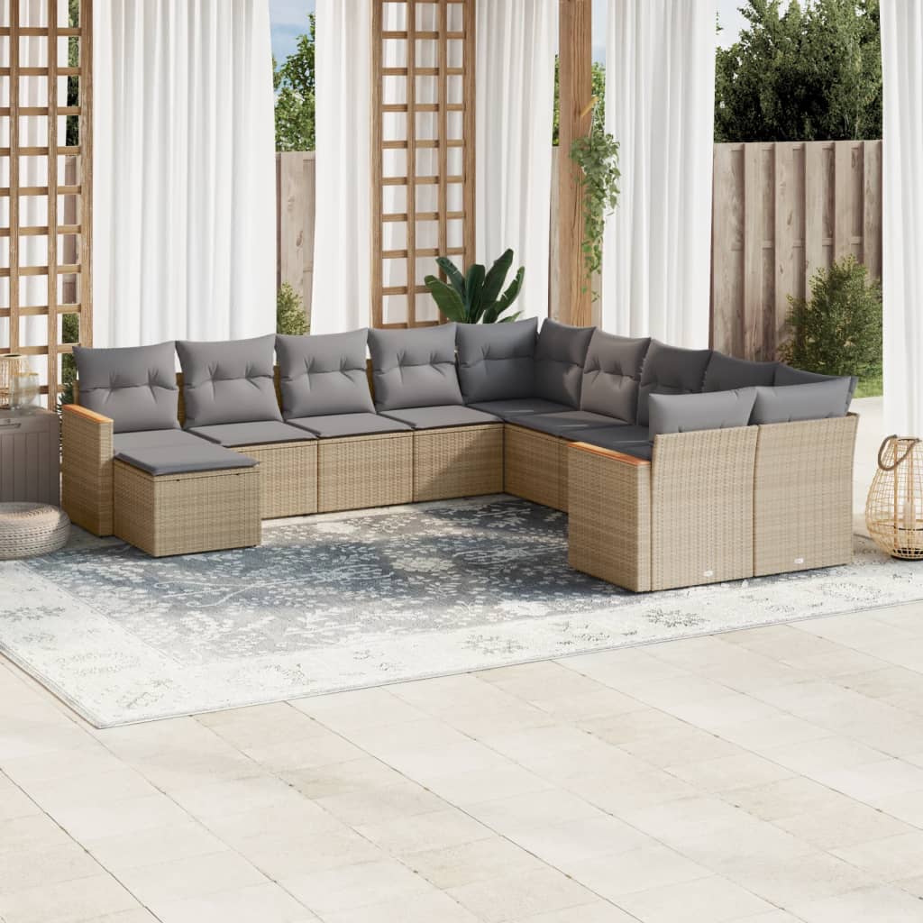 11-delige Loungeset met kussens poly rattan gemengd beige is nu te koop bij PeponiXL, paradijselijk wonen!