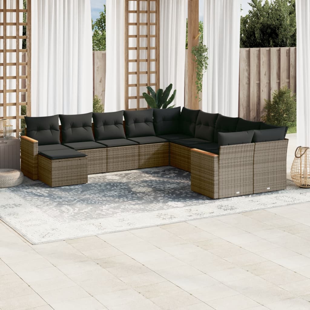 11-delige Loungeset met kussens poly rattan grijs is nu te koop bij PeponiXL, paradijselijk wonen!