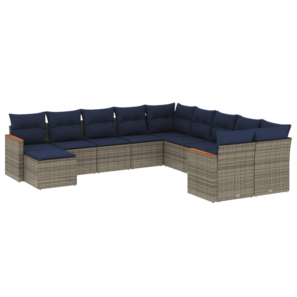 11-delige tuinbankset met kussens, grijs polyrotan is nu te koop bij PeponiXL, paradijselijk wonen!