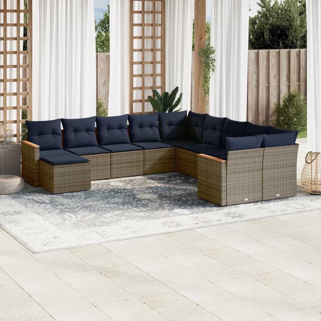11-delige tuinbankset met kussens, grijs polyrotan is nu te koop bij PeponiXL, paradijselijk wonen!