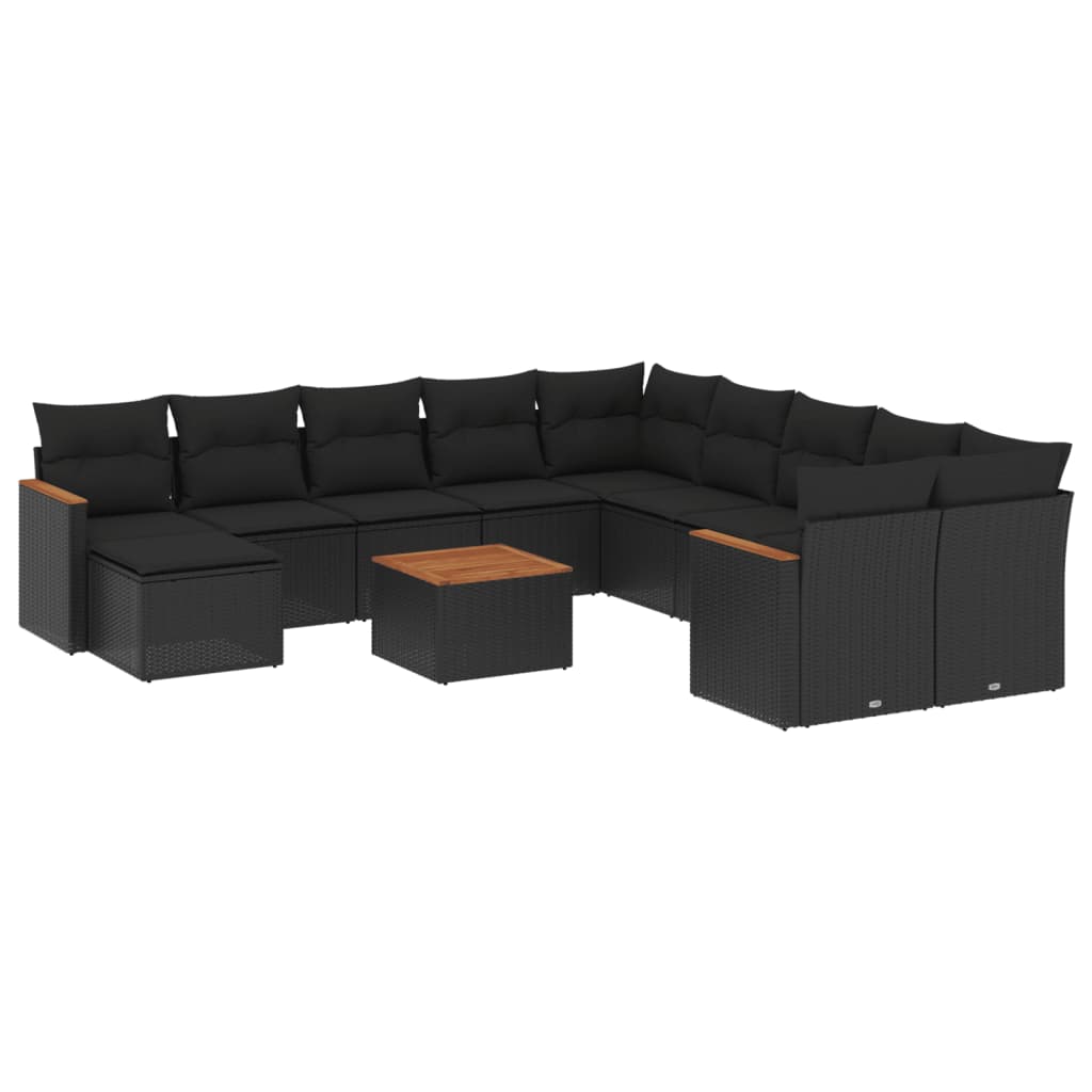 12-delige Loungeset met kussens poly rattan zwart is nu te koop bij PeponiXL, paradijselijk wonen!