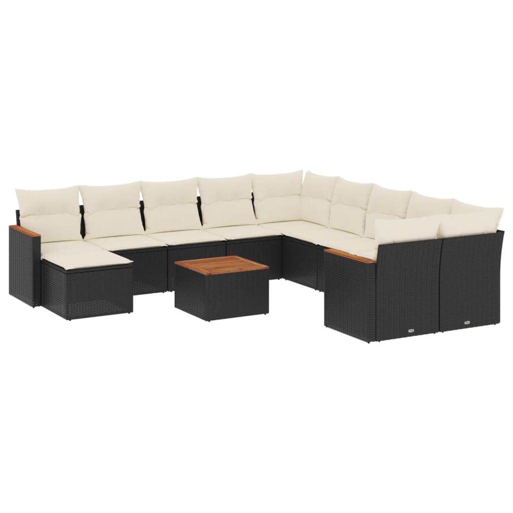 12-delige Loungeset met kussens poly rattan zwart is nu te koop bij PeponiXL, paradijselijk wonen!
