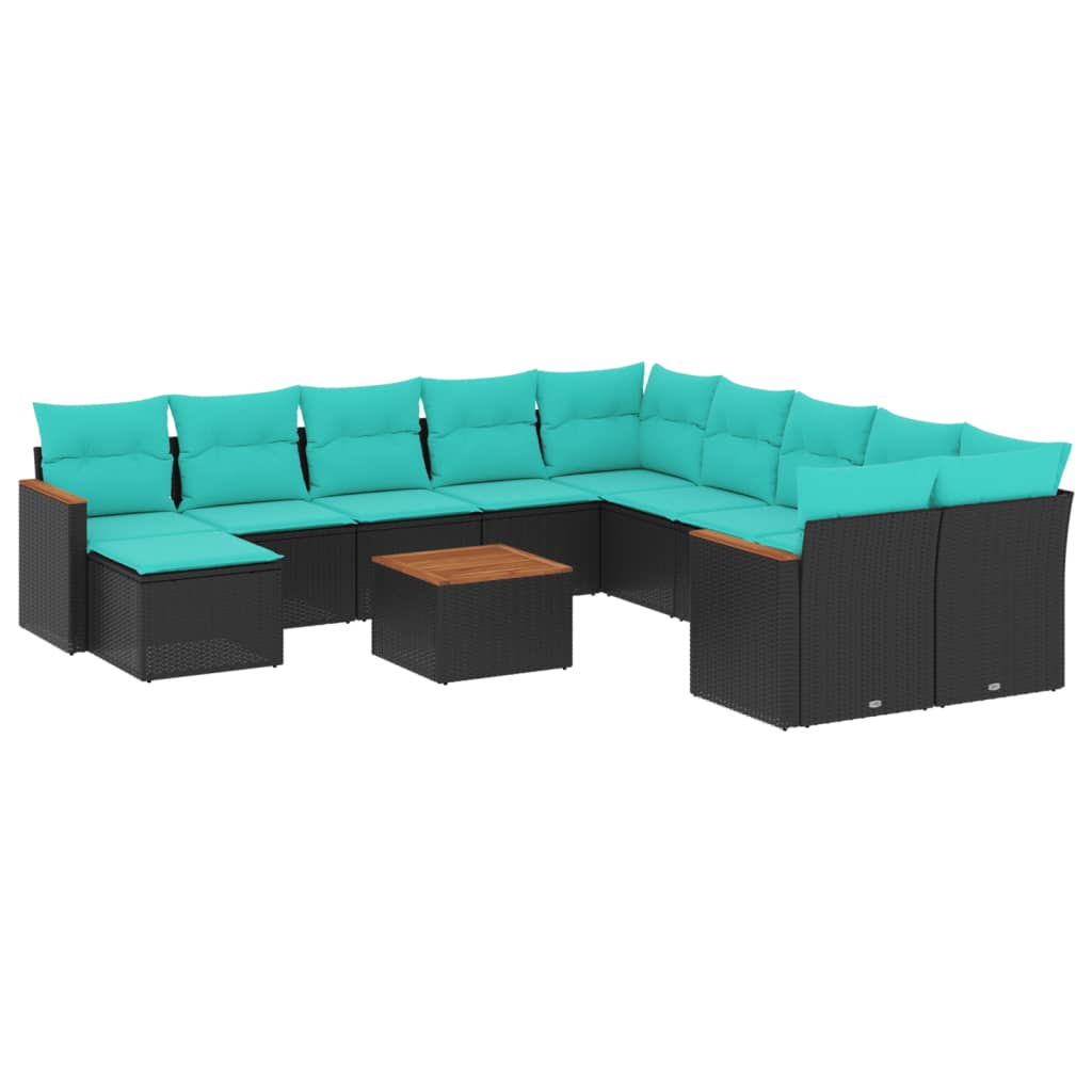 12-delige tuinbankset met kussens van zwart polyrotan is nu te koop bij PeponiXL, paradijselijk wonen!
