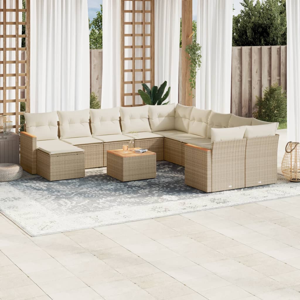 12-delige Loungeset met kussens poly rattan beige is nu te koop bij PeponiXL, paradijselijk wonen!