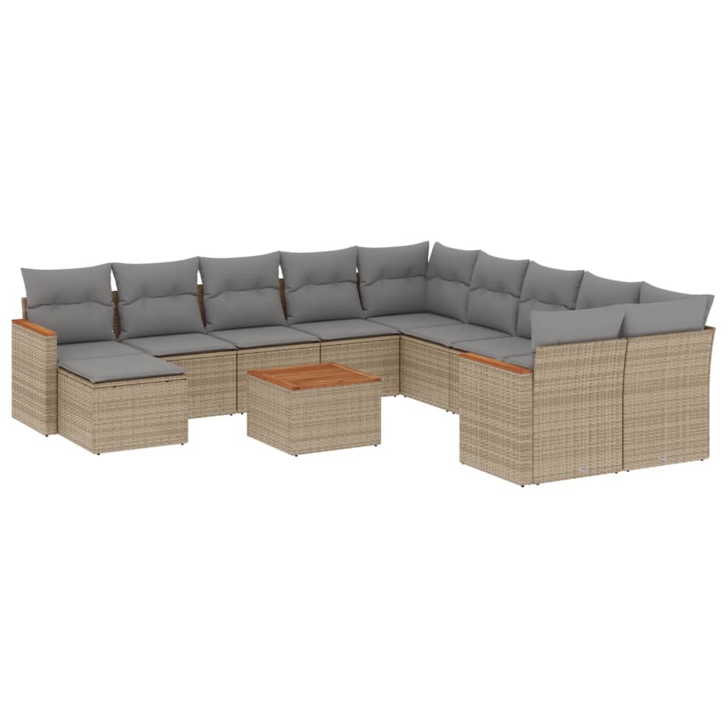 12-delige Loungeset met kussens poly rattan gemengd beige is nu te koop bij PeponiXL, paradijselijk wonen!