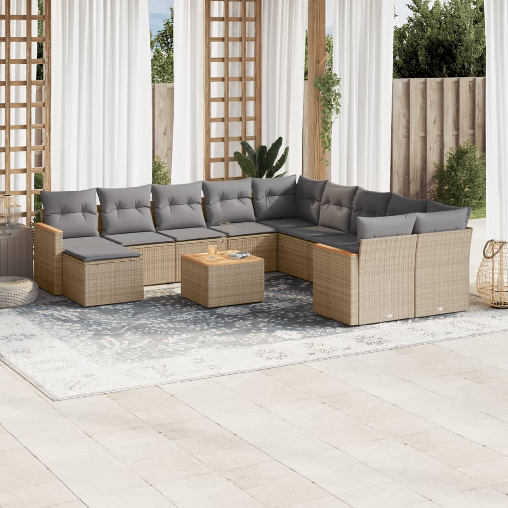 12-delige Loungeset met kussens poly rattan gemengd beige is nu te koop bij PeponiXL, paradijselijk wonen!