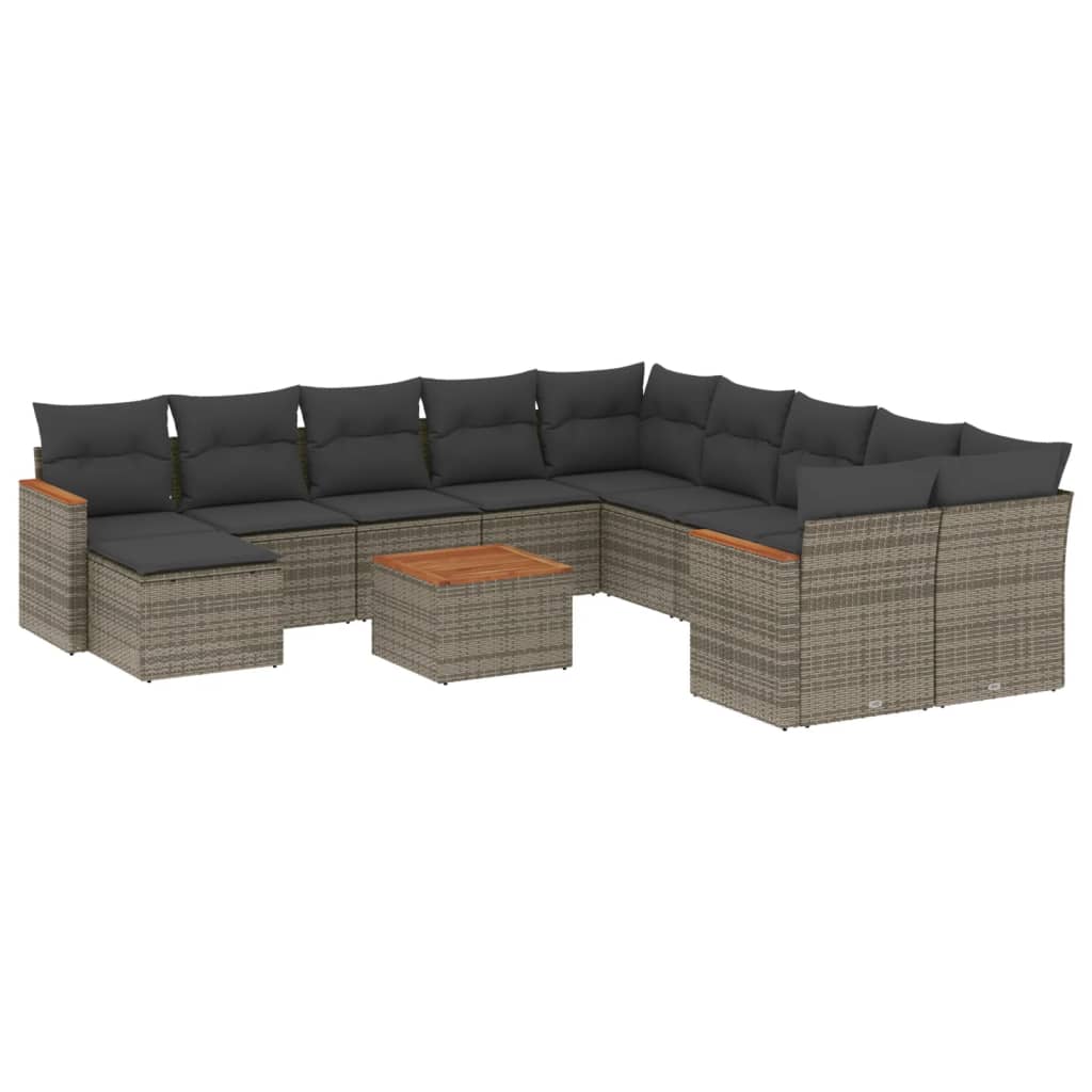 12-delige Loungeset met kussens poly rattan grijs is nu te koop bij PeponiXL, paradijselijk wonen!
