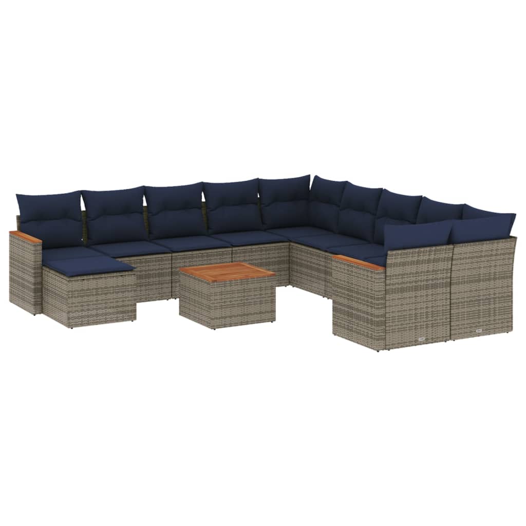 12-delige tuinbankset met kussens, grijs polyrotan is nu te koop bij PeponiXL, paradijselijk wonen!