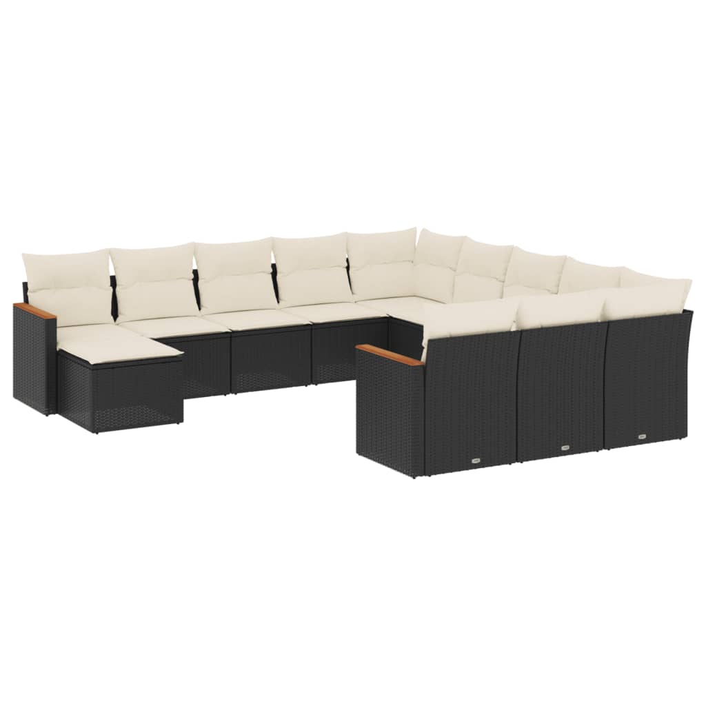 12-delige Loungeset met kussens poly rattan zwart is nu te koop bij PeponiXL, paradijselijk wonen!