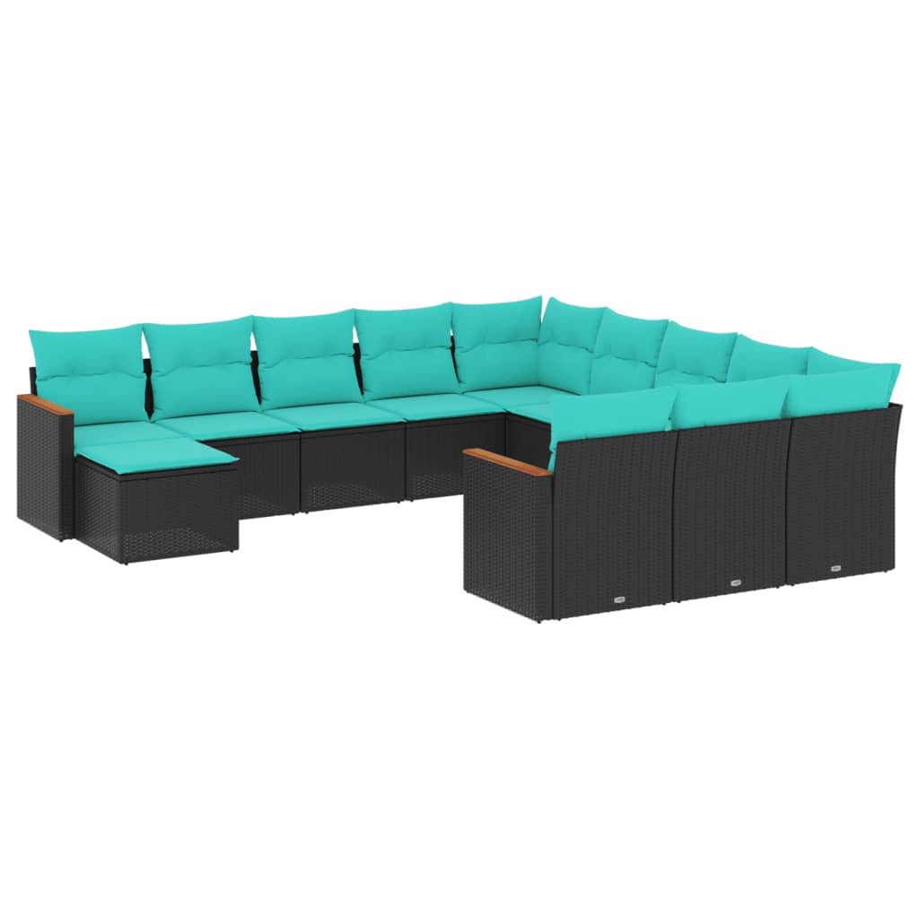 12-delige tuinbankset met kussens van zwart polyrotan is nu te koop bij PeponiXL, paradijselijk wonen!