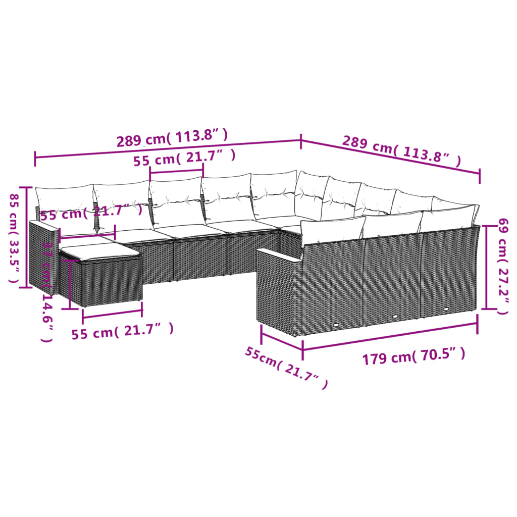 12-delige tuinbankset met kussens van zwart polyrotan is nu te koop bij PeponiXL, paradijselijk wonen!