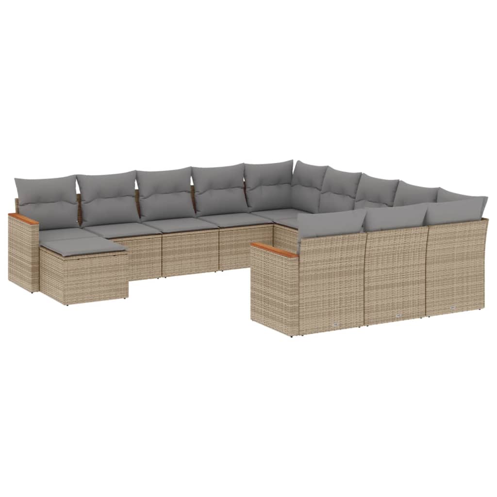 12-delige Loungeset met kussens poly rattan gemengd beige is nu te koop bij PeponiXL, paradijselijk wonen!