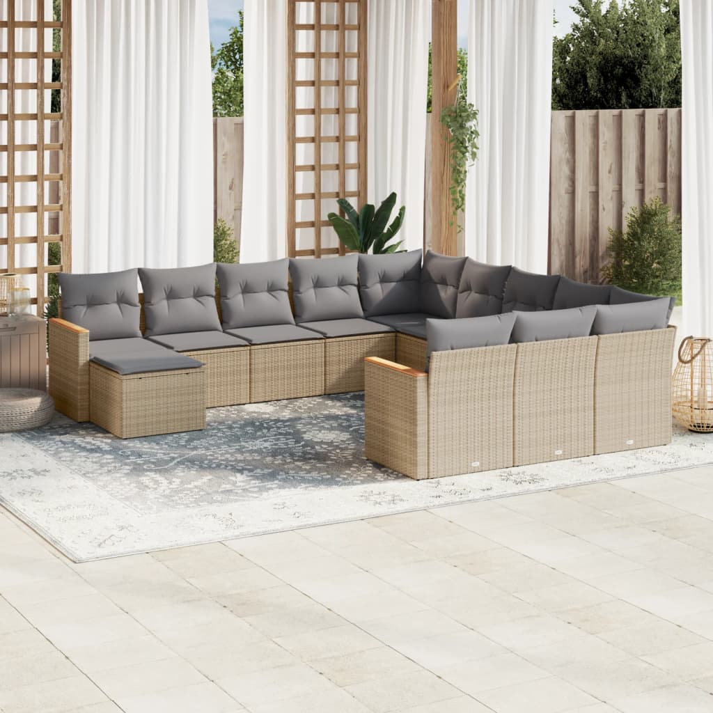 12-delige Loungeset met kussens poly rattan gemengd beige is nu te koop bij PeponiXL, paradijselijk wonen!