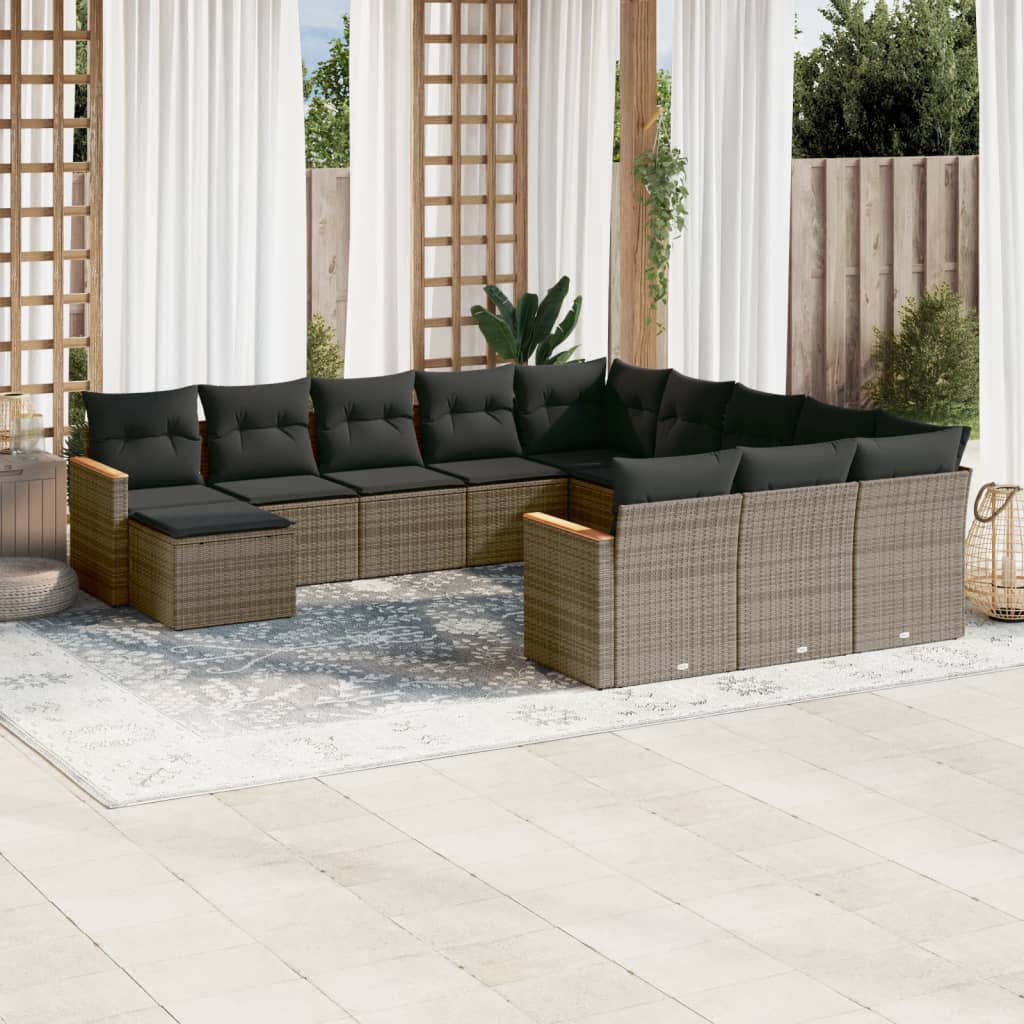 12-delige Loungeset met kussens poly rattan grijs is nu te koop bij PeponiXL, paradijselijk wonen!