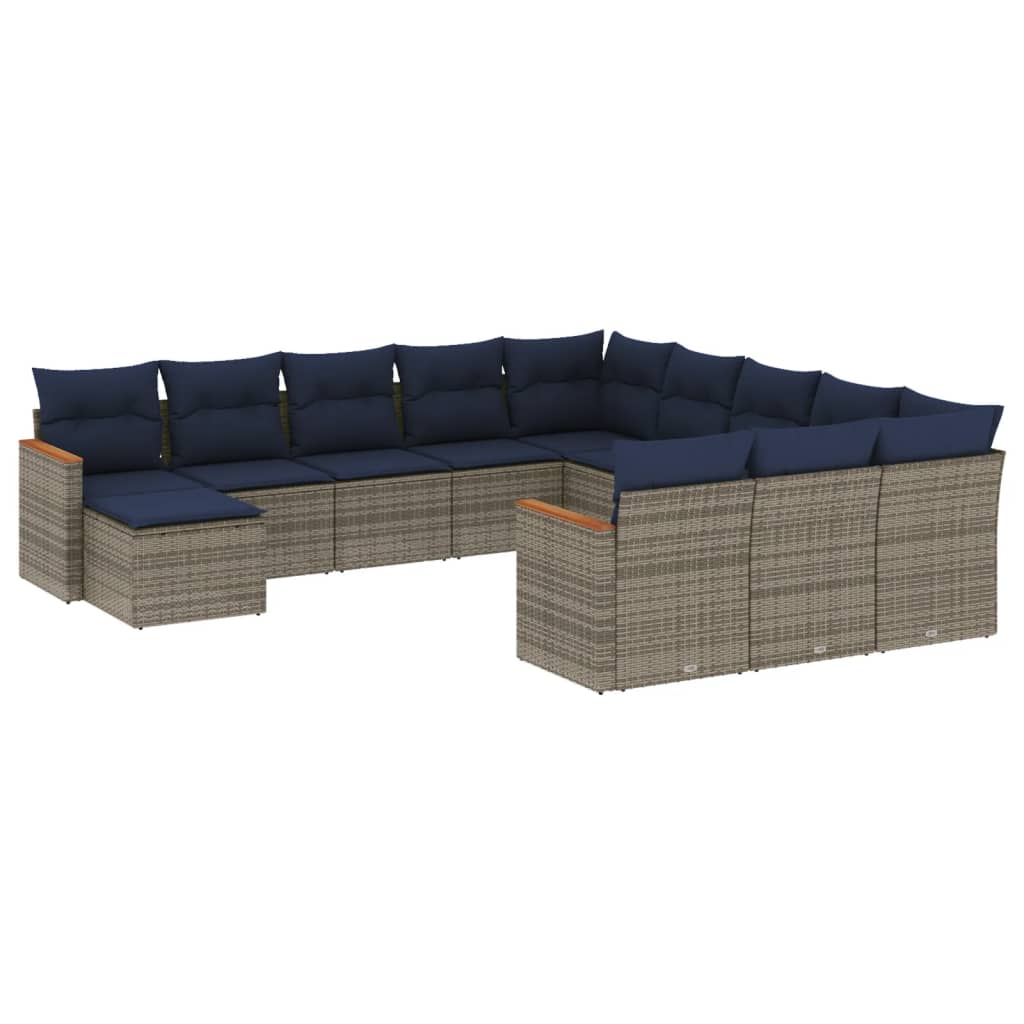 12-delige tuinbankset met kussens, grijs polyrotan is nu te koop bij PeponiXL, paradijselijk wonen!