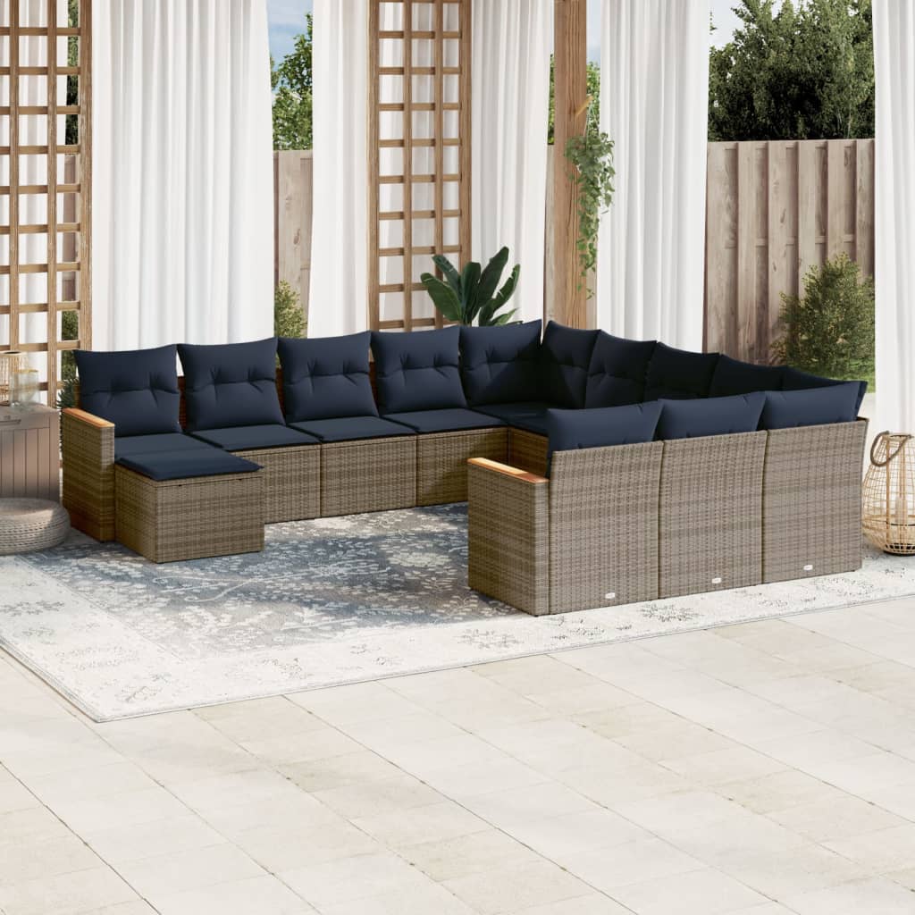 12-delige tuinbankset met kussens, grijs polyrotan is nu te koop bij PeponiXL, paradijselijk wonen!