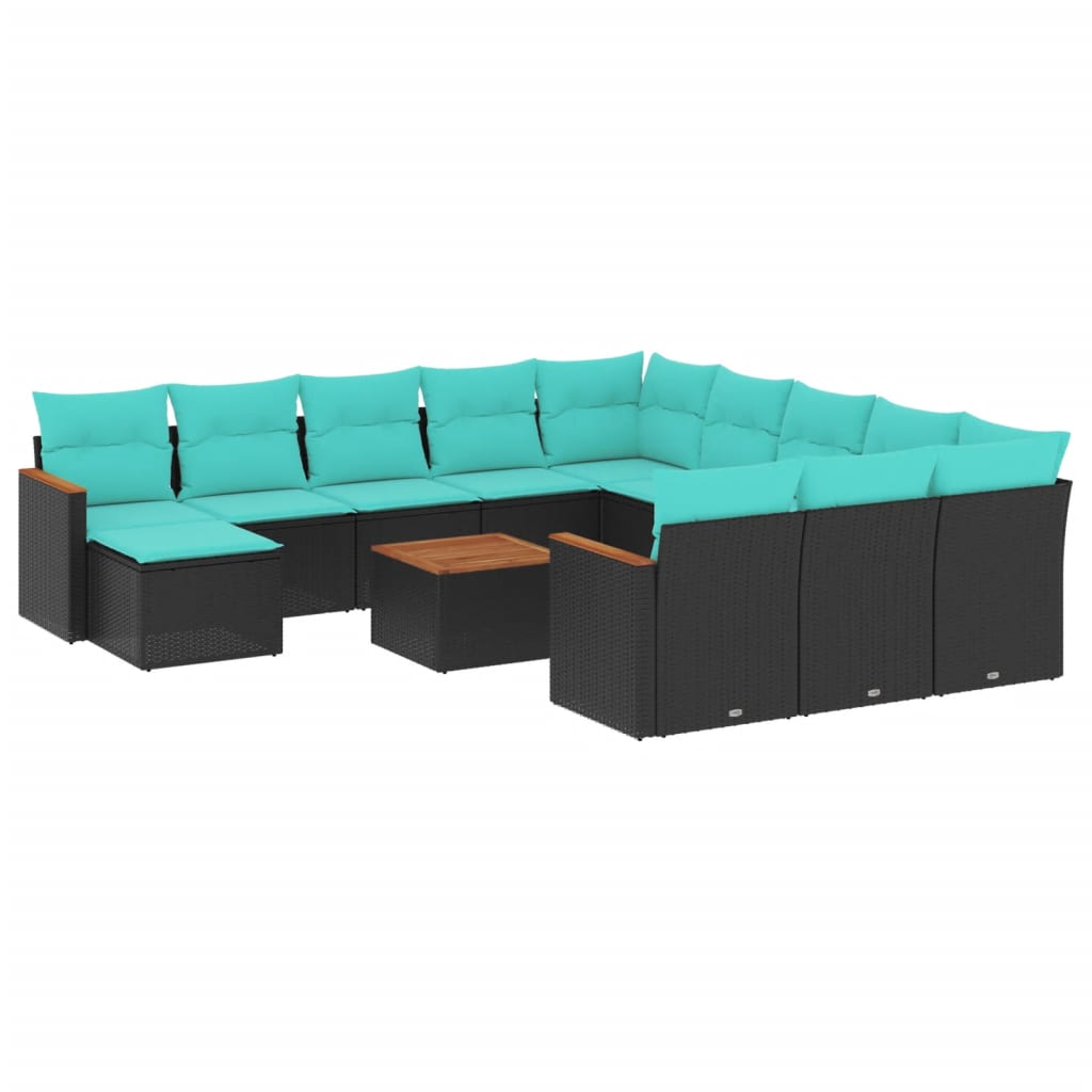 13-delige tuinbankset met kussens van zwart polyrotan is nu te koop bij PeponiXL, paradijselijk wonen!