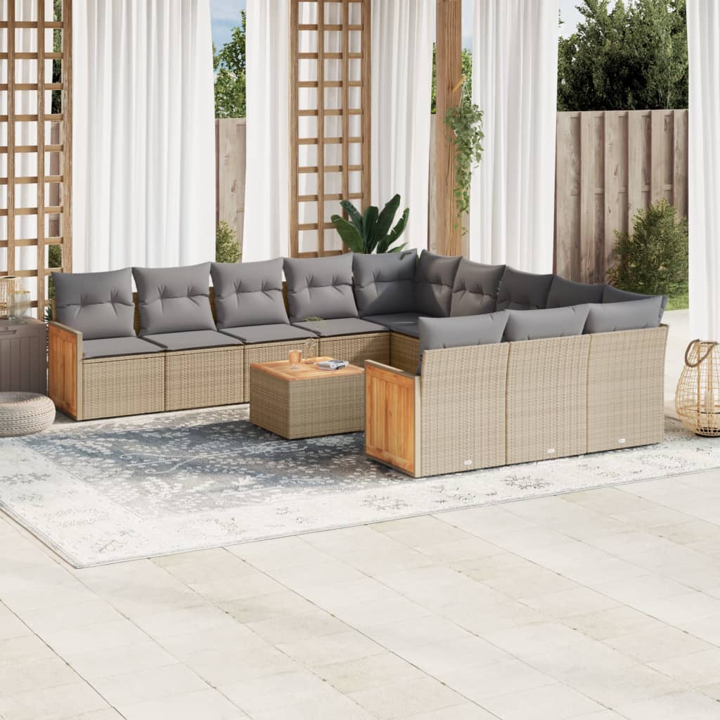 13-delige Loungeset met kussens poly rattan gemengd beige is nu te koop bij PeponiXL, paradijselijk wonen!