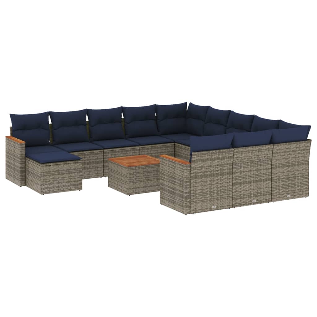 13-delige tuinbankset met kussens, grijs polyrotan is nu te koop bij PeponiXL, paradijselijk wonen!