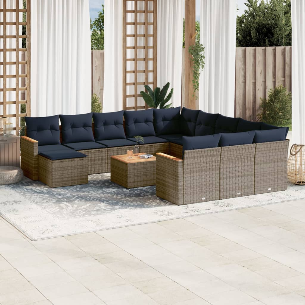 13-delige tuinbankset met kussens, grijs polyrotan is nu te koop bij PeponiXL, paradijselijk wonen!