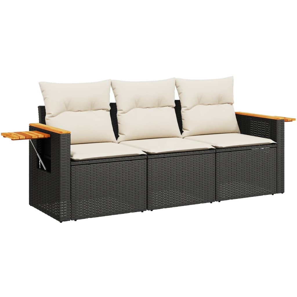 3-delige Loungeset met kussens poly rattan zwart is nu te koop bij PeponiXL, paradijselijk wonen!