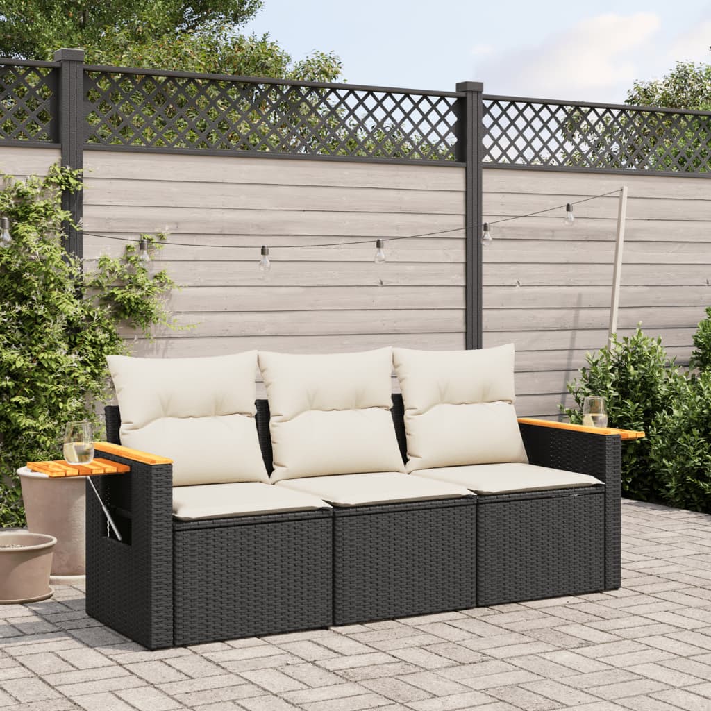 3-delige Loungeset met kussens poly rattan zwart is nu te koop bij PeponiXL, paradijselijk wonen!