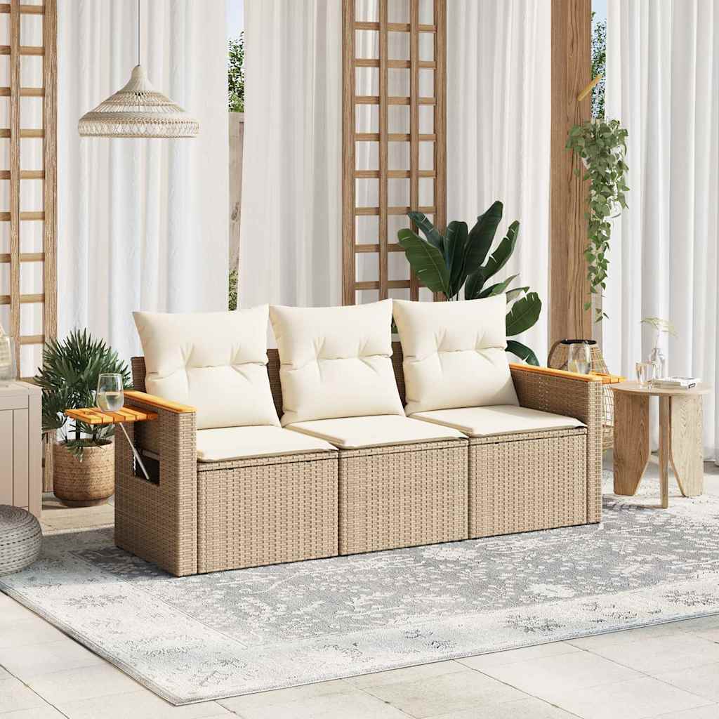 3-delige Loungeset met kussens poly rattan beige is nu te koop bij PeponiXL, paradijselijk wonen!